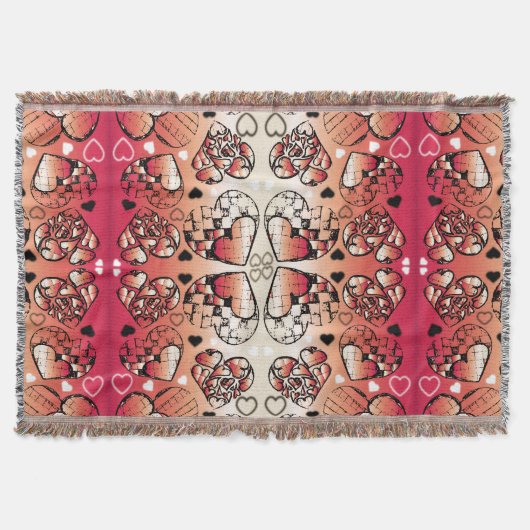 ロマン赤と白お洒落ティックハートパターン スローブランケット (正面)