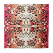 ロマン赤と白お洒落ティックハートパターン タイル (正面)