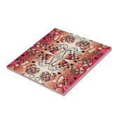 ロマン赤と白お洒落ティックハートパターン タイル (側面)