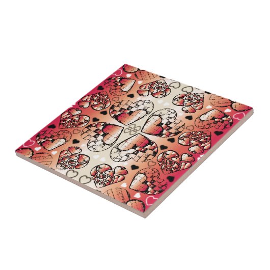 ロマン赤と白お洒落ティックハートパターン タイル (側面)