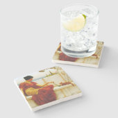 ロマン遊女性の猫お気に入りのと ストーンコースター (横)