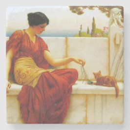 ロマン遊女性の猫お気に入りのと ストーンコースター