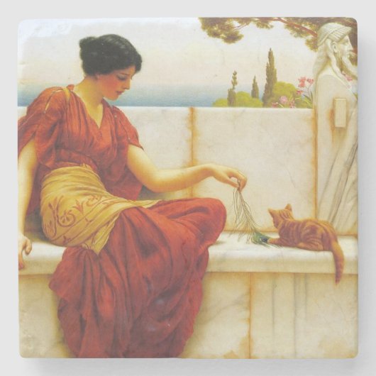 ロマン遊女性の猫お気に入りのと ストーンコースター (正面)