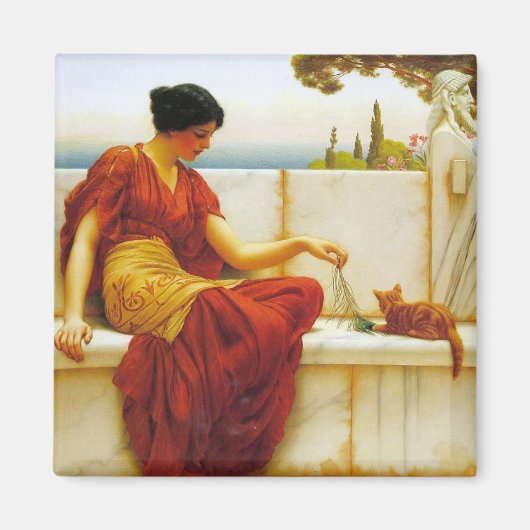 ロマン遊女性の猫お気に入りのと マグネット (正面)