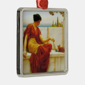 ロマン遊女性の猫お気に入りのと メタルオーナメント (右)