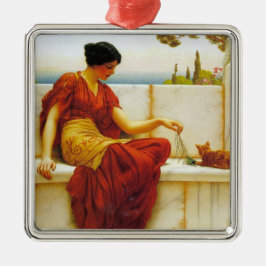 ロマン遊女性の猫お気に入りのと メタルオーナメント