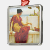 ロマン遊女性の猫お気に入りのと メタルオーナメント (左)