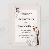 ロマン魅力的チベージュ描結婚式招待状 招待状 (正面/裏面)