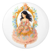 ロマン魅力的ティックヴィンテージガールフローラフレーム セラミックノブ (正面)