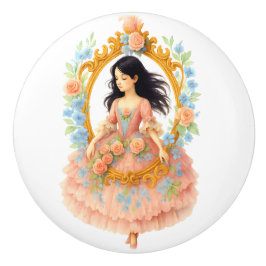 ロマン魅力的ティックヴィンテージガールフローラフレーム セラミックノブ