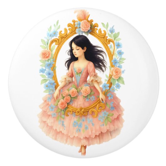 ロマン魅力的ティックヴィンテージガールフローラフレーム セラミックノブ (正面)