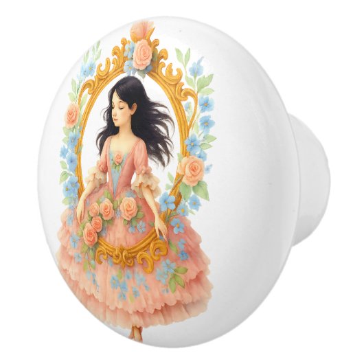 ロマン魅力的ティックヴィンテージガールフローラフレーム セラミックノブ (右)