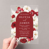 ロマン鮮やかクレッド&ホワイトフローラ結婚ズ アクリル招待状 (インサイチュ (ポータブル))