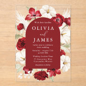 ロマン鮮やかクレッド&ホワイトフローラ結婚ズ アクリル招待状 (正面)
