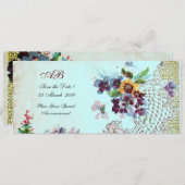 ロマンi̇トカピンクティール(緑がかった色)ブルーフローラ結婚式 プログラム (正面/裏面)