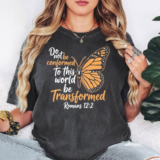 ロマ書12:2 変えられた蝶のデザイン キリスト教 Tシャツ