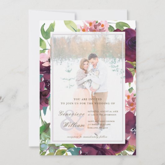 ロマ素朴ンス美しい二つ結婚の写真 招待状 (正面)