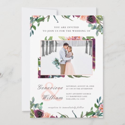 ロマ素朴ンス美しい二つ結婚の写真 招待状 (正面)