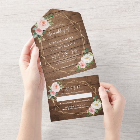 ロマ素朴ンス赤面フローラ幾何結婚の オールインワン招待状 (貼ってはがせる)