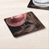 ロマ素朴ンス：カウボーイブーツ&バラハット結婚ズ スクエアペーパーコースター (アングル)