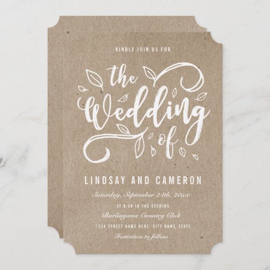 ロマ素朴ンス |クラフトフェイク紙ウェディング招待 招待状 (正面/裏面)