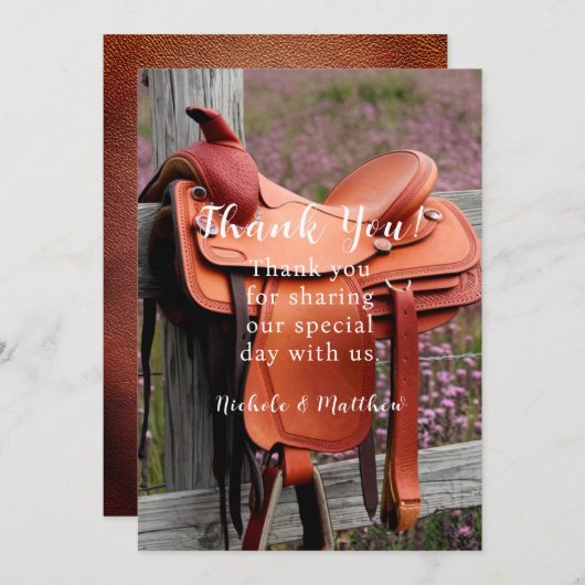 ロマ素朴ンス：フェンスカップルのサドル 招待状 (正面/裏面)