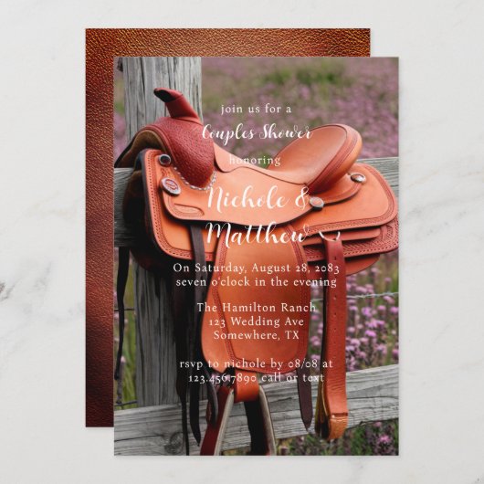 ロマ素朴ンス：フェンスカップルのサドル 招待状 (正面/裏面)