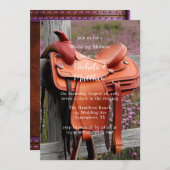 ロマ素朴ンス：フェンス上のサドルウェディングシャワー 招待状 (正面/裏面)