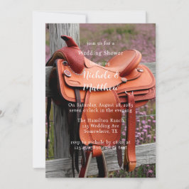 ロマ素朴ンス：フェンス上のサドルウェディングシャワー 招待状