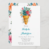 ロマ絵を描ンスアイスクリームコーン金ゴールドブライダルシャワー 招待状 (正面/裏面)