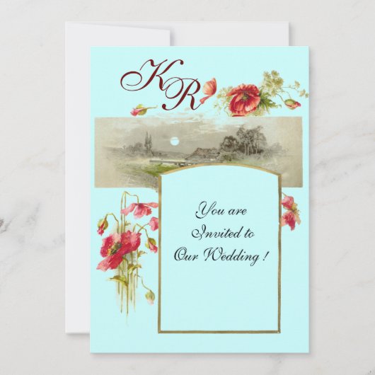 ロマi̇ントカモノグラム/ケシ,赤,緑,青 招待状 (正面)