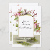 ロマi̇ントカモノグラム/シクラメン，ピンク感じグリー 招待状 (正面/裏面)