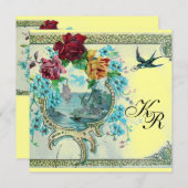 ロマi̇ントカ3モノグラム、ブルーイエロー結婚ズ 案内状 (正面/裏面)