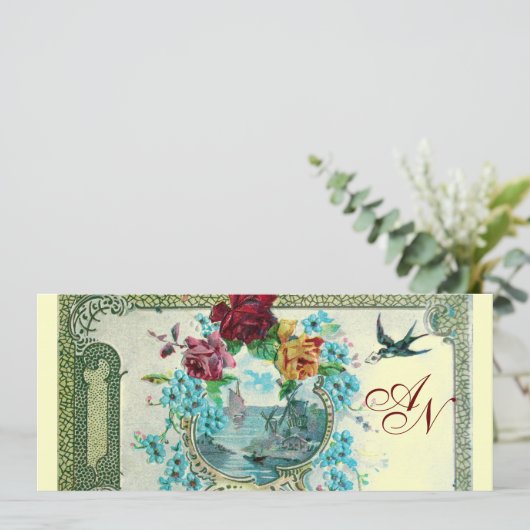 ロマi̇ントカ3モノグラム、ブルーピンク赤イエロー 案内状 (スタンド正面)