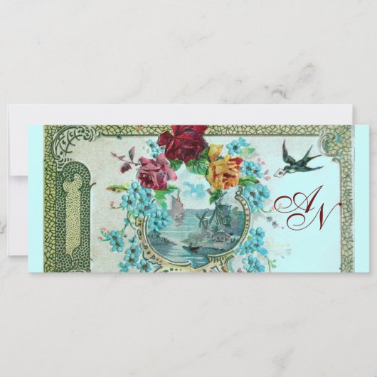 ロマi̇ントカ3モノグラム、ブルーピンク赤 案内状 (正面)