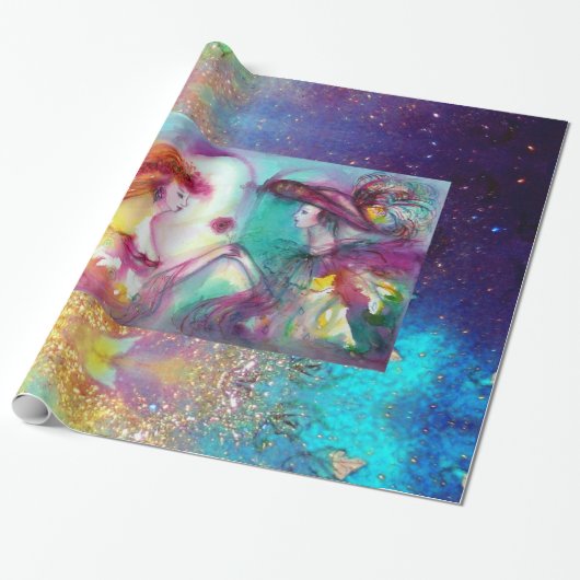 ロミオおよびJULIET/金ゴールドの青の輝き ラッピングペーパー (アンロールド)