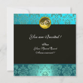 ロミオとジュリエアクアブルー,ティール(緑がかった色)ダマスクフローラ 招待状 (裏面)