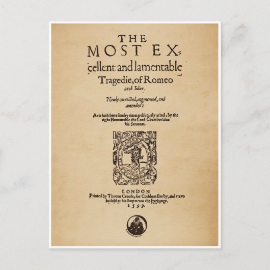 ロミオとジュリエットのクォートへのフロントピース(1599) ポストカード (正面)