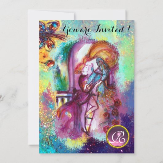 ロミオとジュリエットフローラブルー金ゴールドのキラキラ 招待状 (正面)