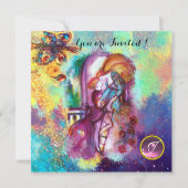 ロミオとジュリエットフローラブルー金ゴールドのキラキラ 招待状 (正面)