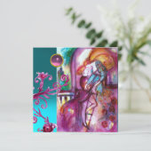 ロミオとジュリエット / ティールピンクのダマスク花柄の渦巻き 招待状 (スタンド正面)