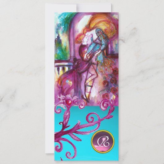 ロミオとジュリエット / ティールピンクのダマスク花柄 招待状 (正面)