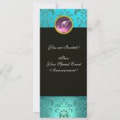 ロミオとジュリエット ピンクアクアブルー ティール ダマスク フローラル 招待状 (裏面)