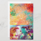 ロミオとジュリエット、ピンクグリーン金ゴールドスパークルモノグラム 便箋 (正面/裏面)