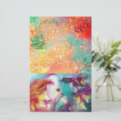 ロミオとジュリエット、ピンクグリーン金ゴールドスパークルモノグラム 便箋 (スタンド正面)