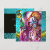 ロミオとジュリエット 水色とターコイズのダマスク柄花文 招待状 (正面/裏面)