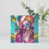 ロミオとジュリエット 水色とターコイズのダマスク・フラワープリント 招待状 (スタンド正面)