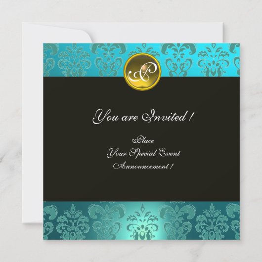 ロミオとジュリエット 水色とターコイズのダマスク・フラワー 招待状 (裏面)