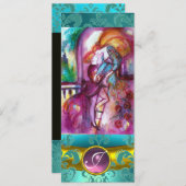 ロミオとジュリエピンクアクアブルー,ティール(緑がかった色)ダマスクフローラ 招待状 (正面/裏面)