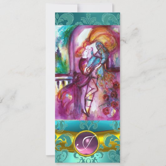 ロミオとジュリエピンクアクアブルー,ティール(緑がかった色)ダマスクフローラ 招待状 (正面)